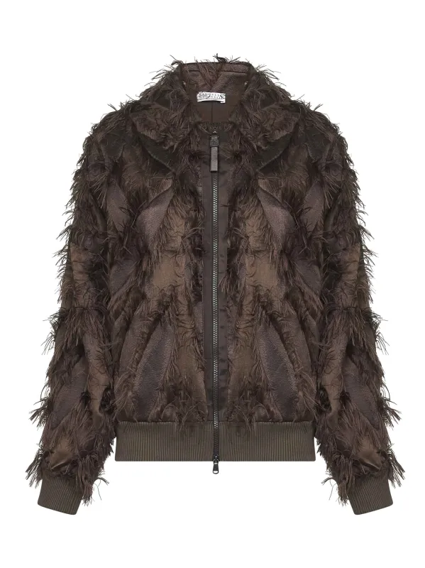 Brown Dracaena Fil Coupé Bomber Jacket made by Brunello Cucinelli