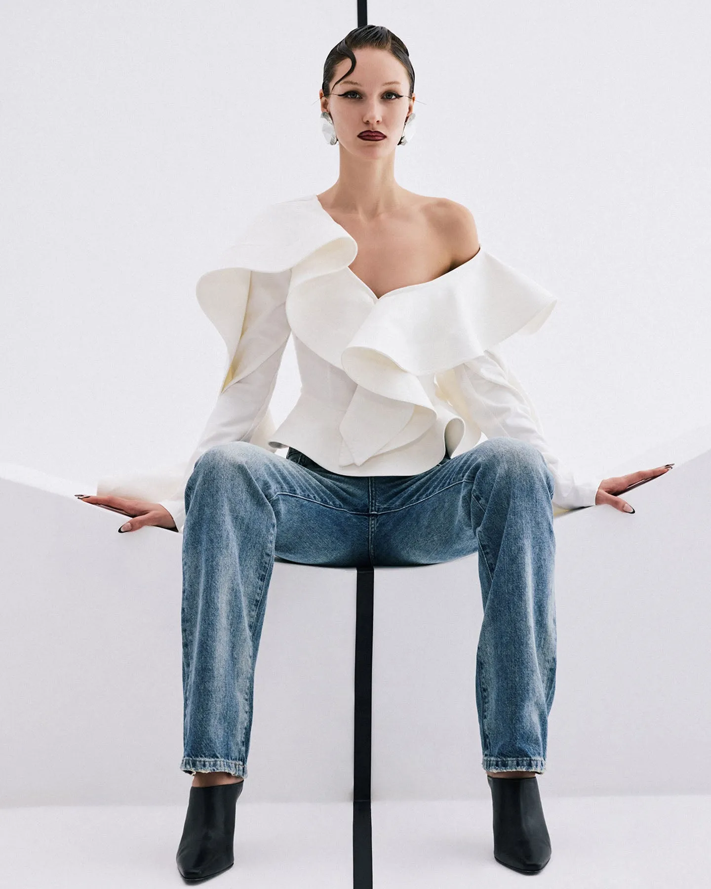 Gaia Ruffle Shoulder V-Neck Top sold by Lord & Taylor product image thumbnail 2