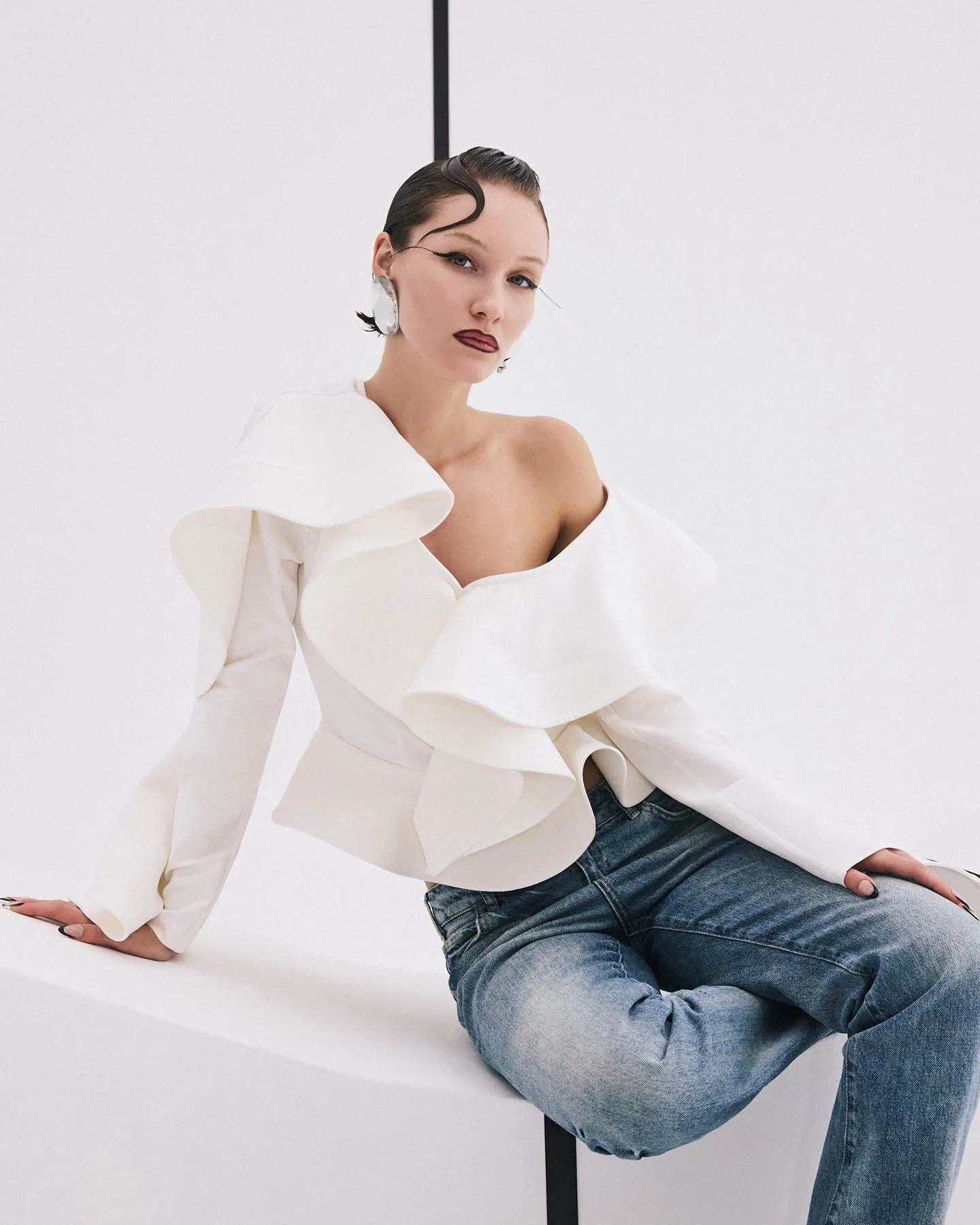 Gaia Ruffle Shoulder V-Neck Top sold by Lord & Taylor product image thumbnail 3