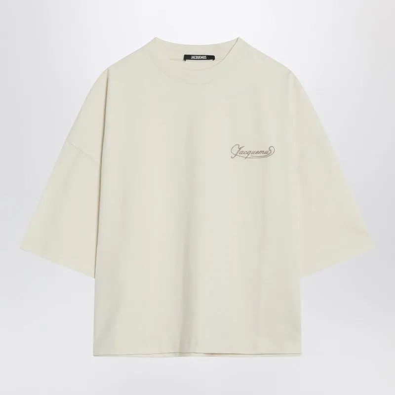 JACQUEMUS Light beige boxy T-shirt with logo sold by Lord & Taylor