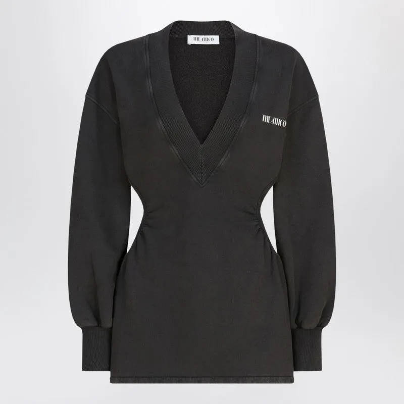 The Attico Washed-effect black mini dress with logo sold by Lord & Taylor