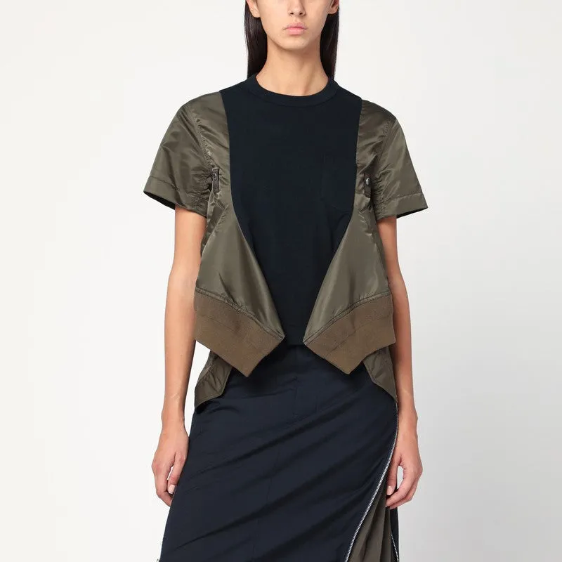 Sacai Navy/kaki cotton and nylon T-shirt sold by Lord & Taylor