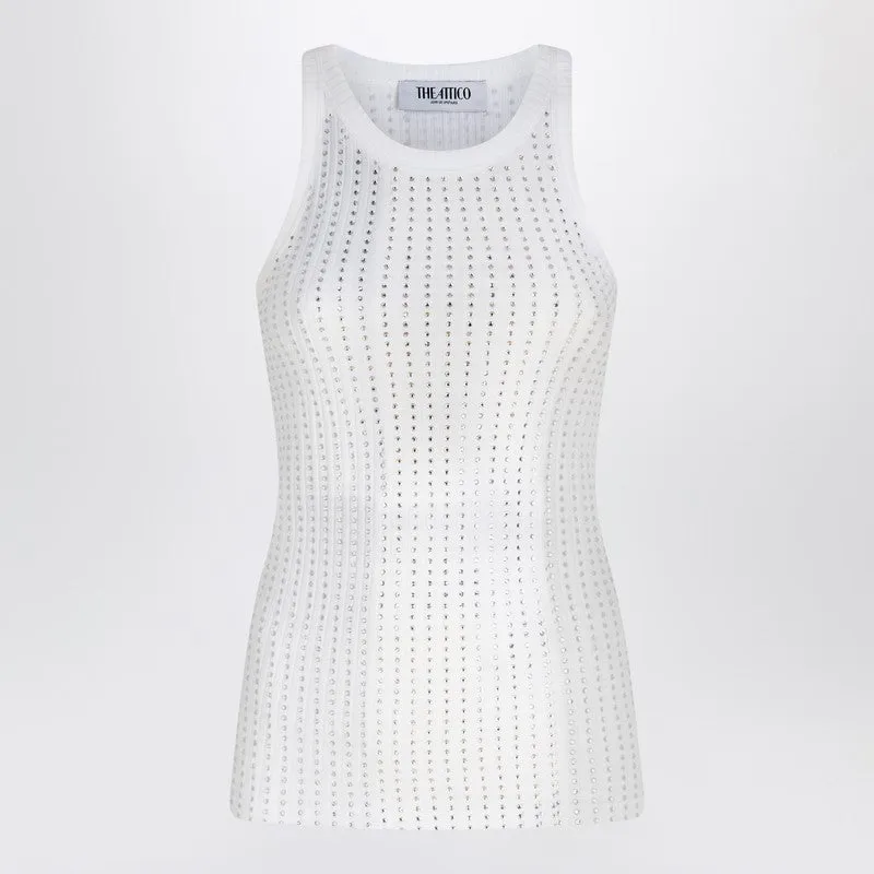 The Attico White tank top with rhinestones sold by Lord & Taylor
