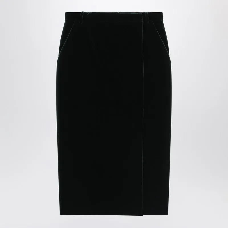 Saint Laurent Green velvet wrap midi skirt sold by Lord & Taylor