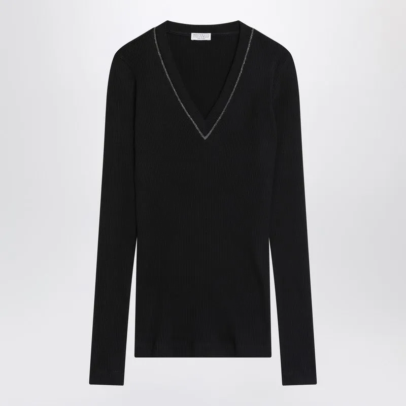 Brunello Cucinelli Blue ribbed wool sweater sold by Lord & Taylor