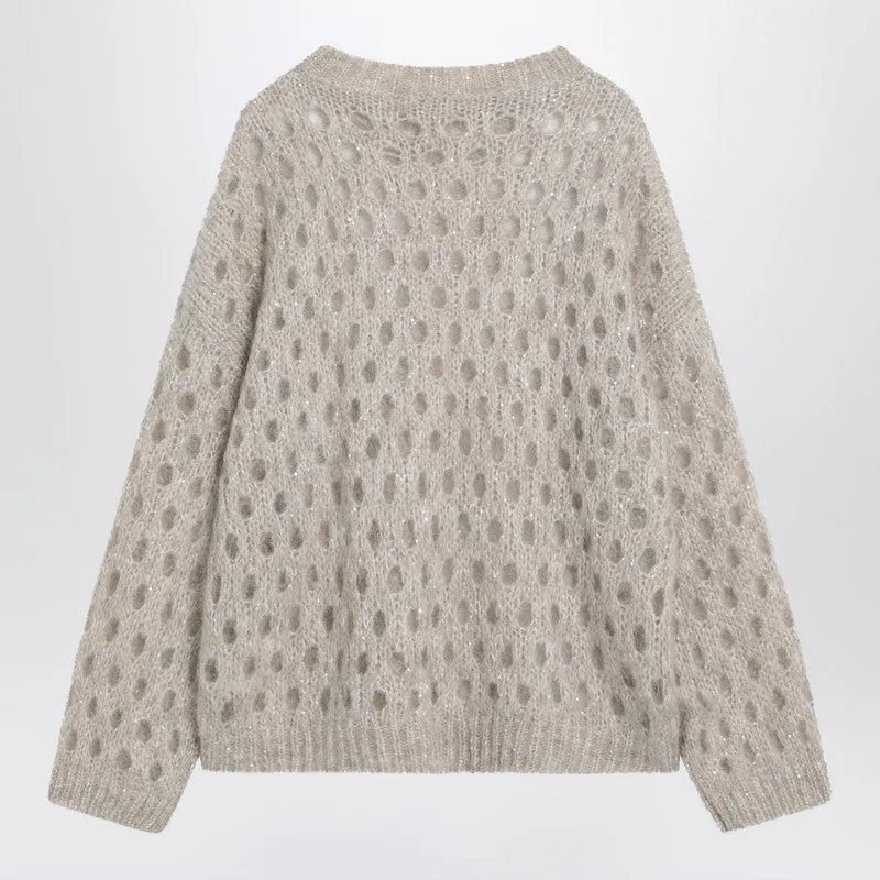 Brunello Cucinelli Beige openwork mohair-blend sweater sold by Lord & Taylor product image thumbnail 2
