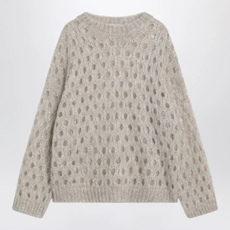 Brunello Cucinelli Beige openwork mohair-blend sweater sold by Lord & Taylor