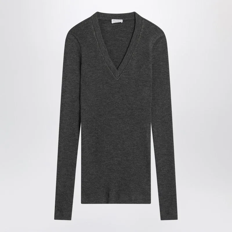 Brunello Cucinelli Dark grey ribbed wool sweater sold by Lord & Taylor