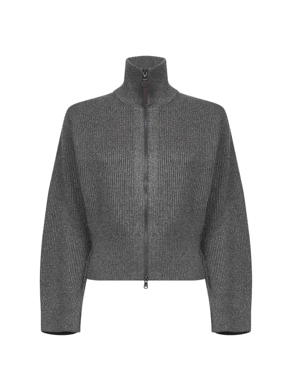 Grey Sparkling Knit Zip-Up Cardigan sold by Lord & Taylor