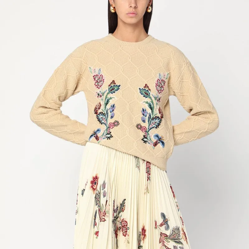 ETRO Beige wool sweater with embroidery sold by Lord & Taylor