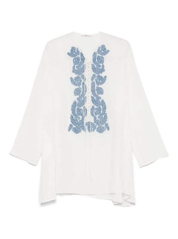 Ermanno Scervino Short kaftan with handmade floral appliqués sold by Lord & Taylor