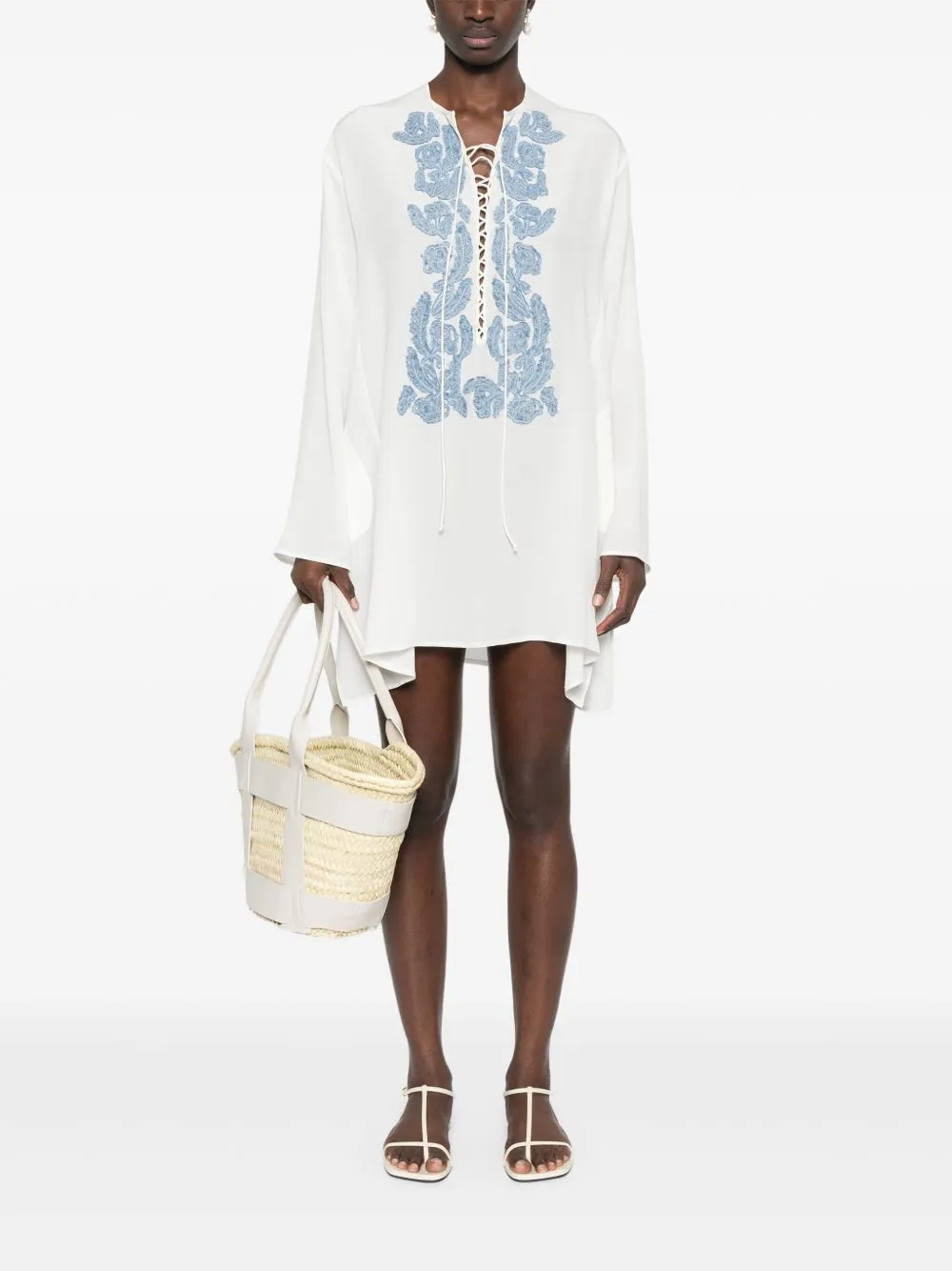 Ermanno Scervino Short kaftan with handmade floral appliqués sold by Lord & Taylor product image thumbnail 5