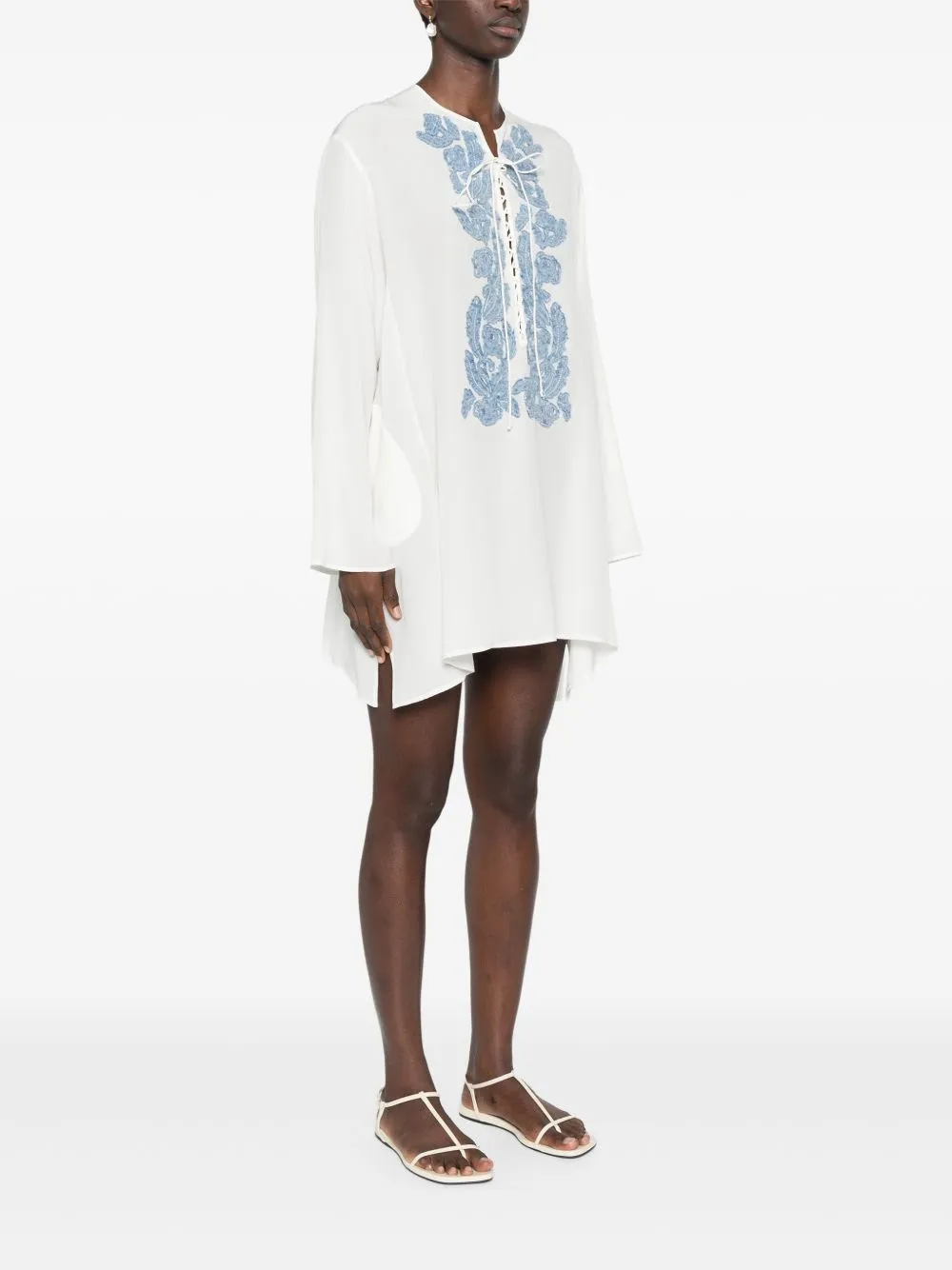 Ermanno Scervino Short kaftan with handmade floral appliqués sold by Lord & Taylor product image thumbnail 3