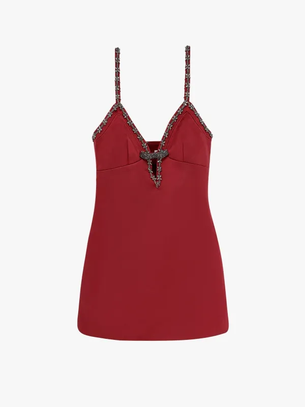 Satin mini dress with jewel details sold by Lord & Taylor