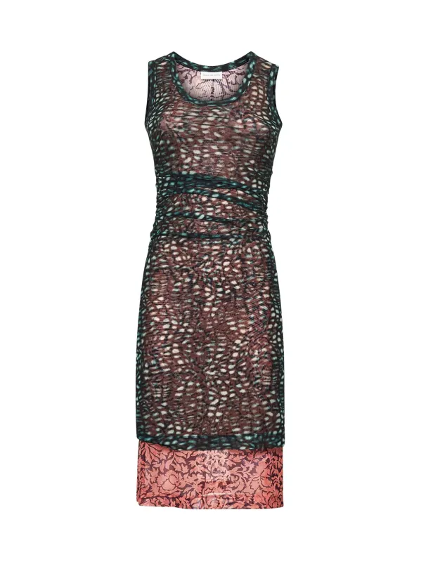 Printed mesh layered midi dress sold by Lord & Taylor
