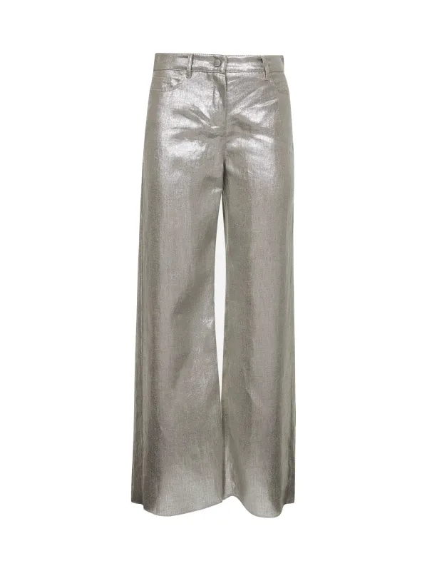 Silver Plated Linen Canvas Straight Trousers made by MaxMara