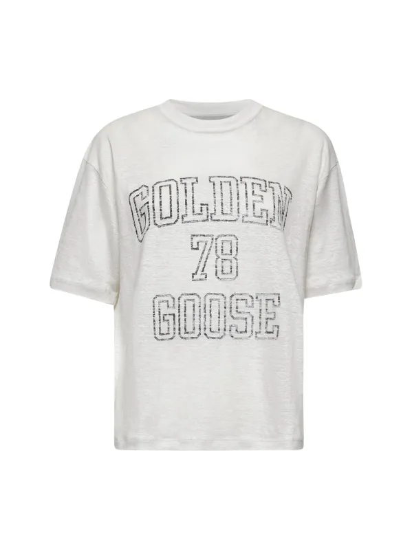 Ivory Linen Boxy T-Shirt made by Golden Goose