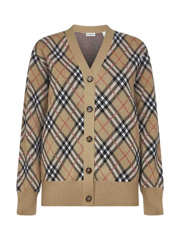 Beige Check Wool Cardigan made by Burberry