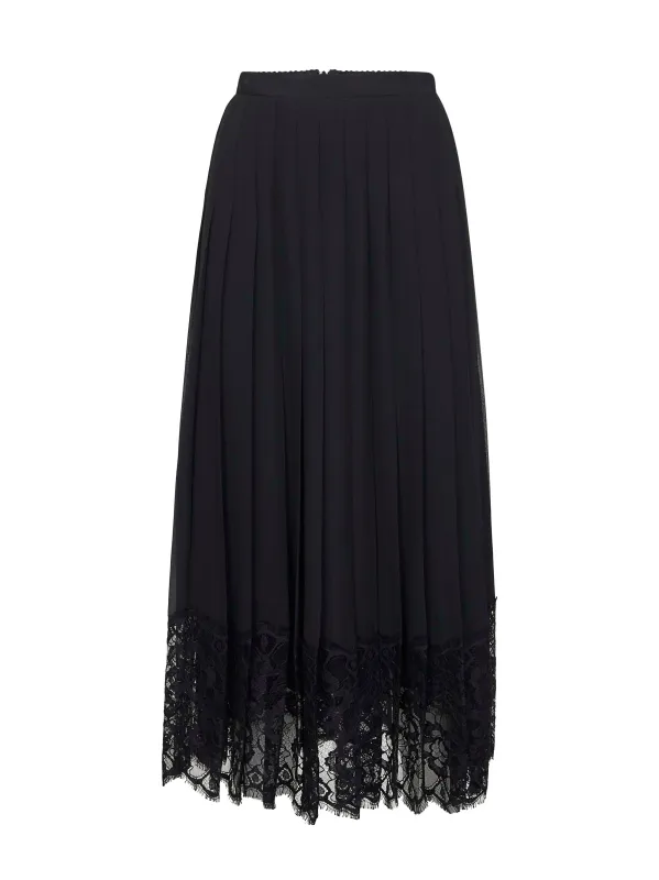 Black Chiffon and Lace Pleated Midi Skirt sold by Lord & Taylor