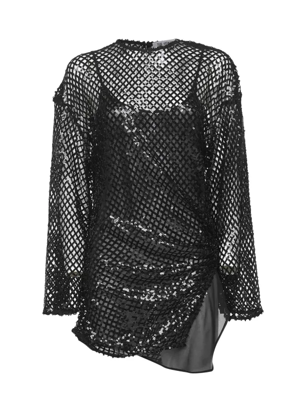 Black Sequin Net Knit Mini Dress sold by Lord & Taylor