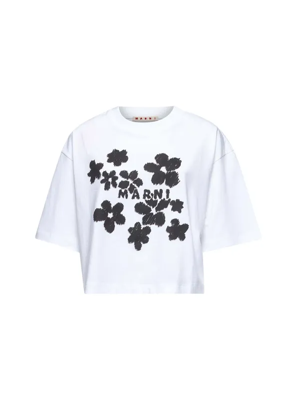 White jersey printed boxy T-shirt made by Marni