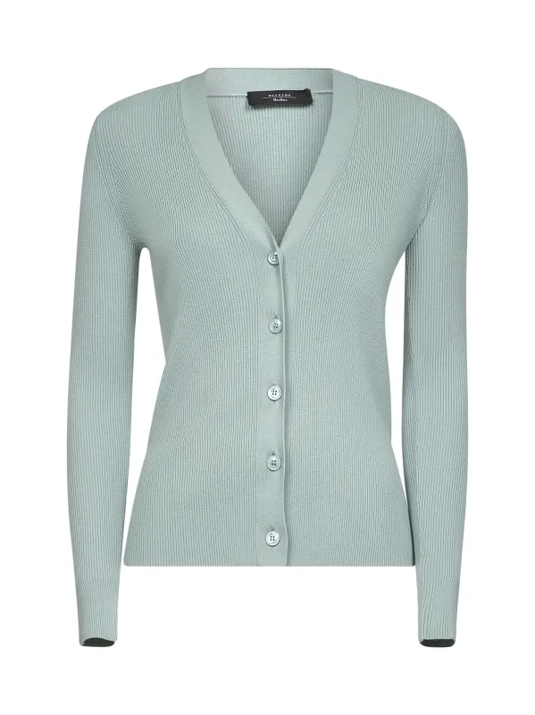 Jade Green Ribbed Knit V-Neck Cardigan made by MaxMara