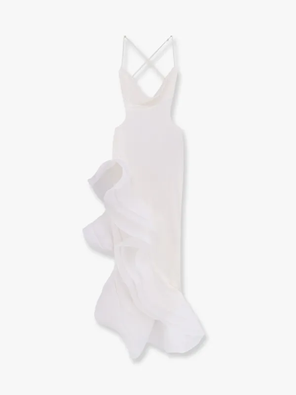 Kailtin satin long dress with volant sold by Lord & Taylor