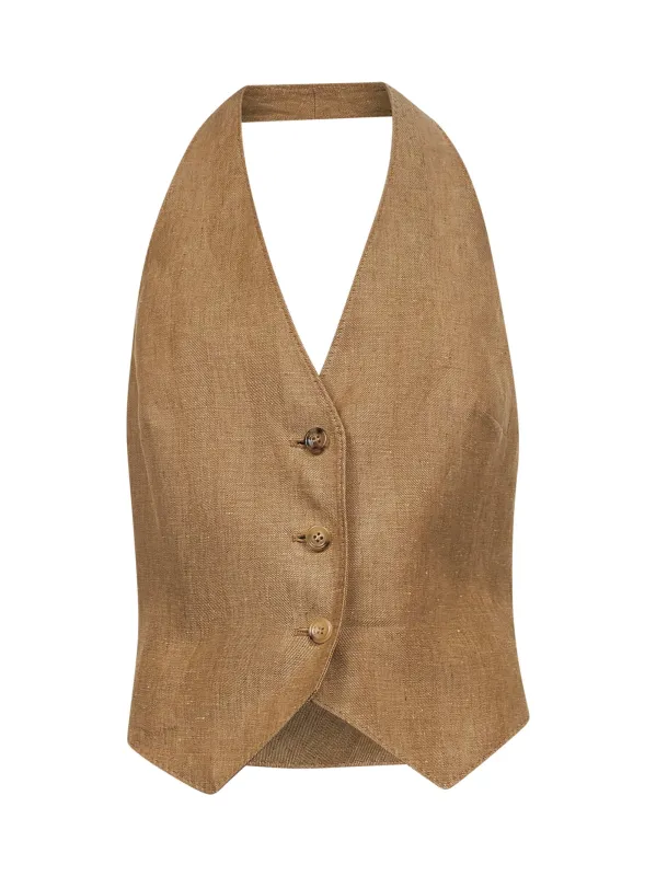 Beige Yarn-Dyed Linen Waistcoat sold by Lord & Taylor