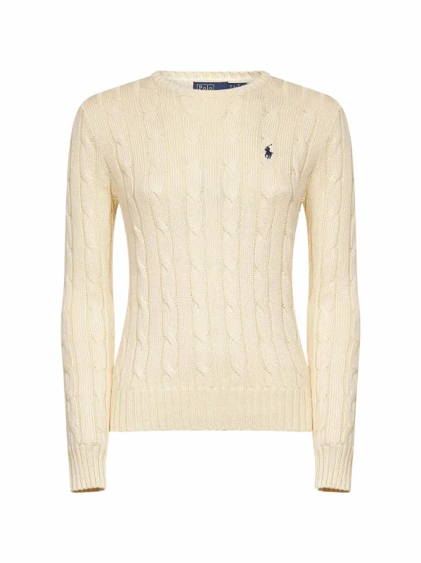 Cream Cable-Knit Cotton Crewneck Sweater sold by Lord & Taylor