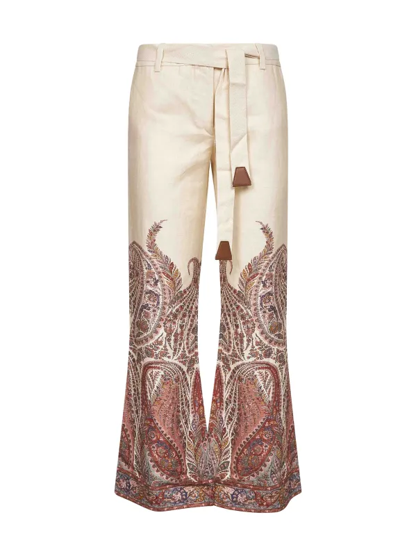 Cream Paisley Flared Trousers sold by Lord & Taylor