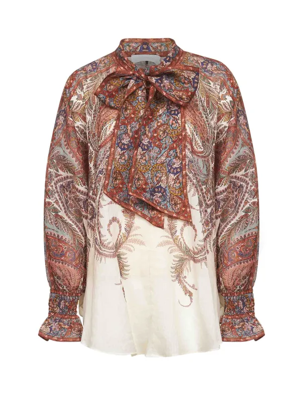 Cream Paisley Rhiannon Tie Neck Blouse sold by Lord & Taylor