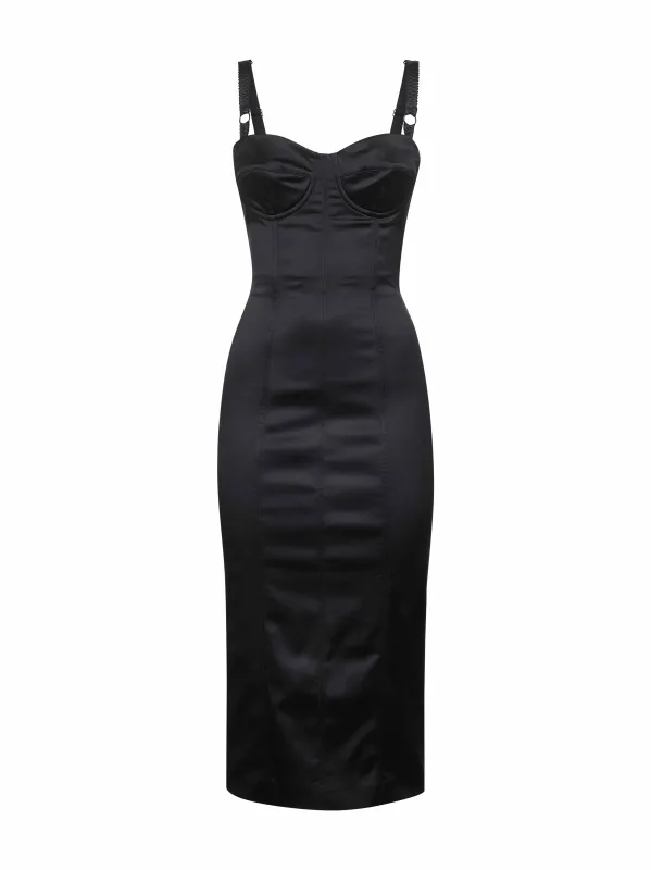 Black Satin Calf-Length Bustier Dress made by Lord & Taylor