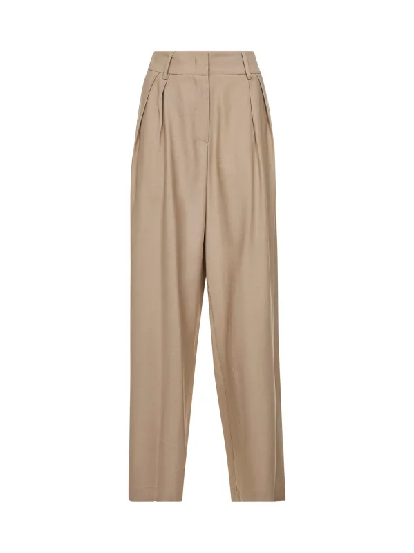 Beige Viscose Blend Double-Pleat Trousers sold by Lord & Taylor