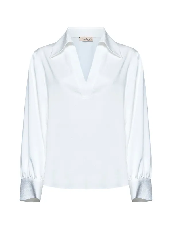 White Crepe Carrubo Blouse sold by Lord & Taylor