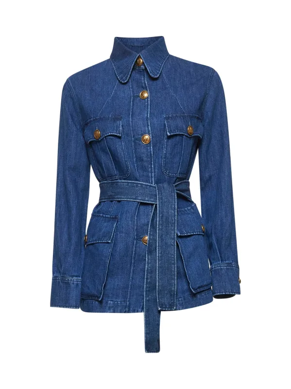Blue Lightweight Denim Saharan Jacket made by Valentino