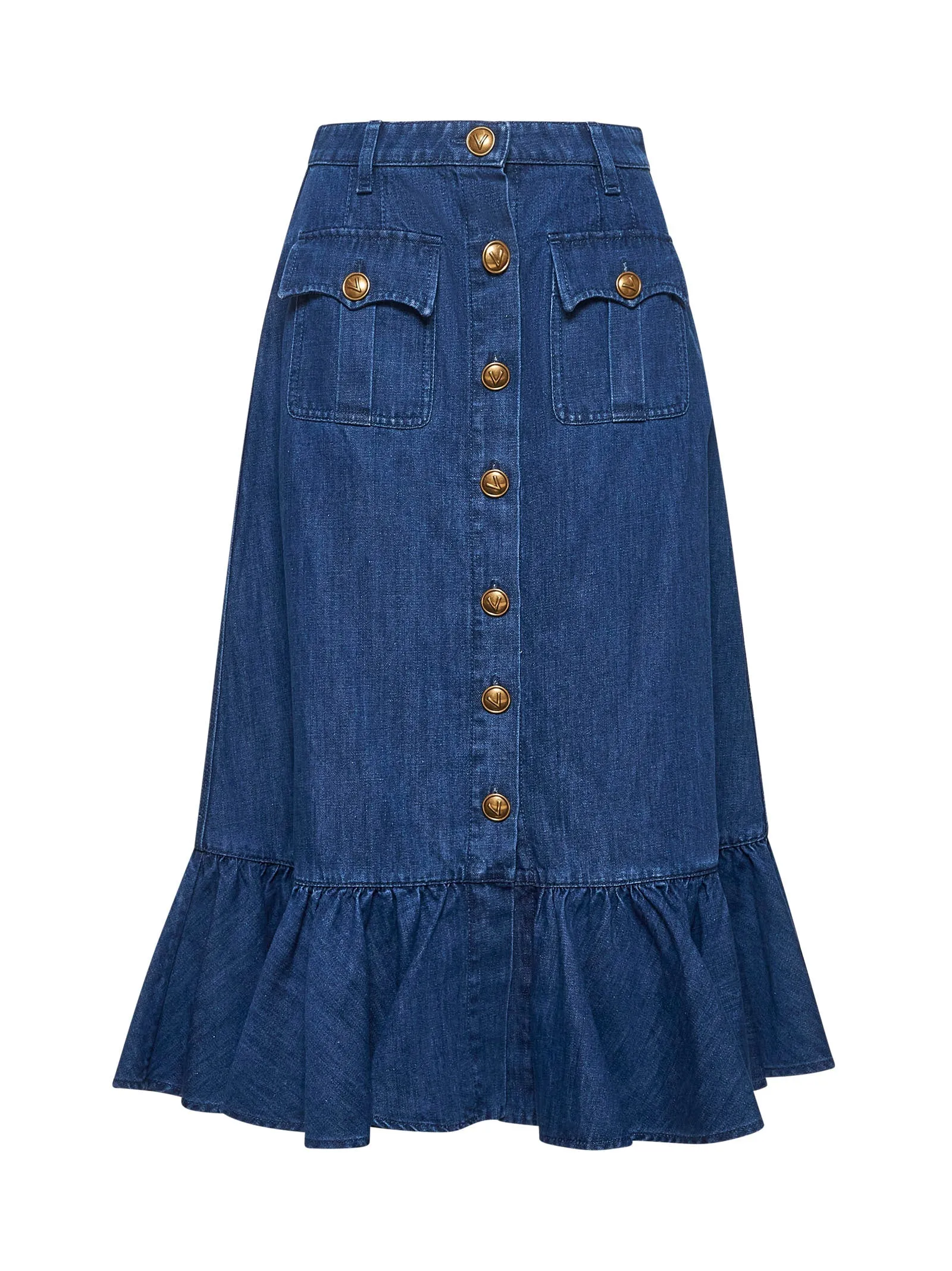 Blue Lightweight Denim Midi Skirt sold by Lord & Taylor