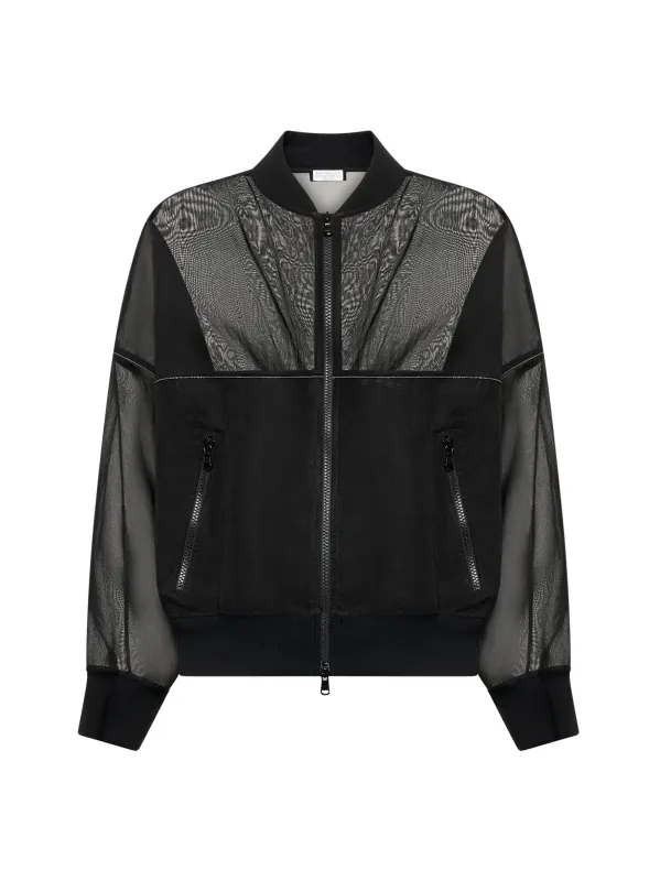 Black Organza Bomber Jacket with Shiny Trims sold by Lord & Taylor
