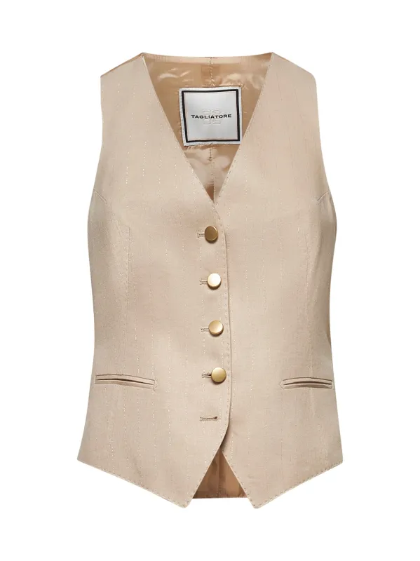 Beige Lurex Pinstripe Canvas Vest sold by Lord & Taylor