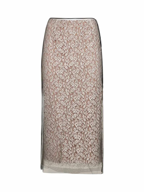 White Floral Lace Layered Midi Skirt sold by Lord & Taylor