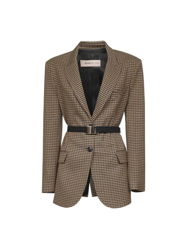 Brown Houndstooth Gasteria Belted Blazer sold by Lord & Taylor