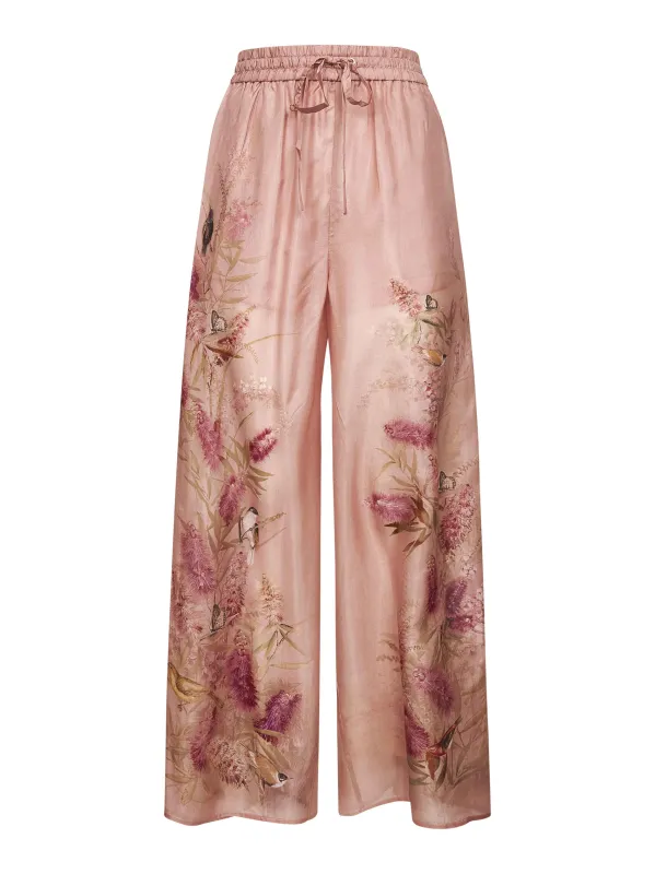 Pink Botanical Floral Silk Trousers sold by Lord & Taylor