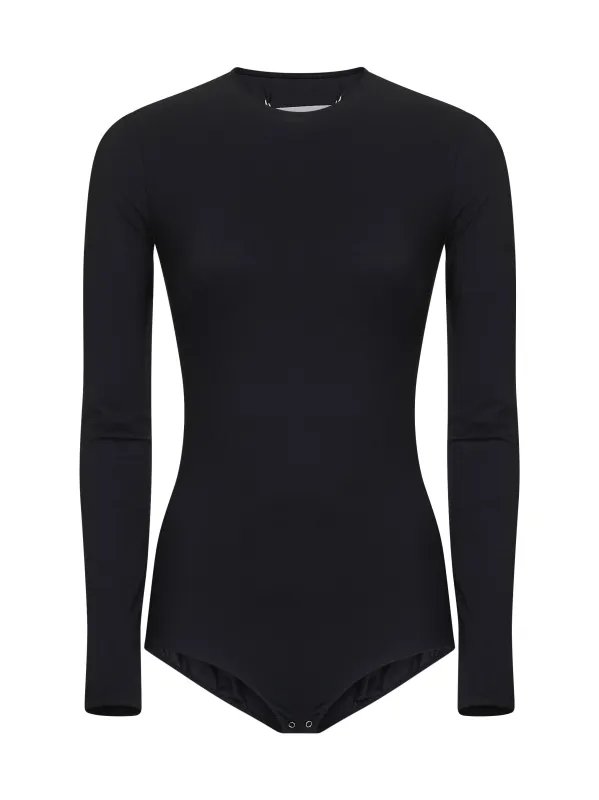 Black Technical Jersey Bodysuit sold by Lord & Taylor