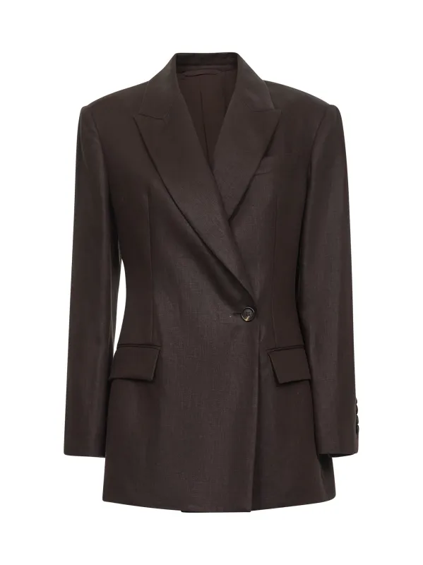 Brown Shiny Linen Twill Blazer sold by Lord & Taylor