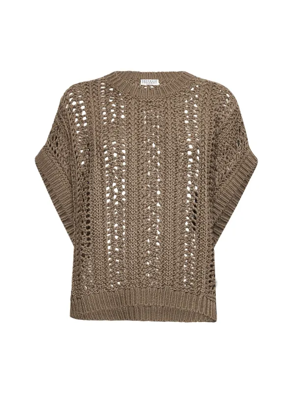 Brown Cotton Ribbed Net Sweater sold by Lord & Taylor