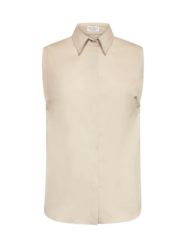 Beige Shiny Trim Poplin Shirt sold by Lord & Taylor