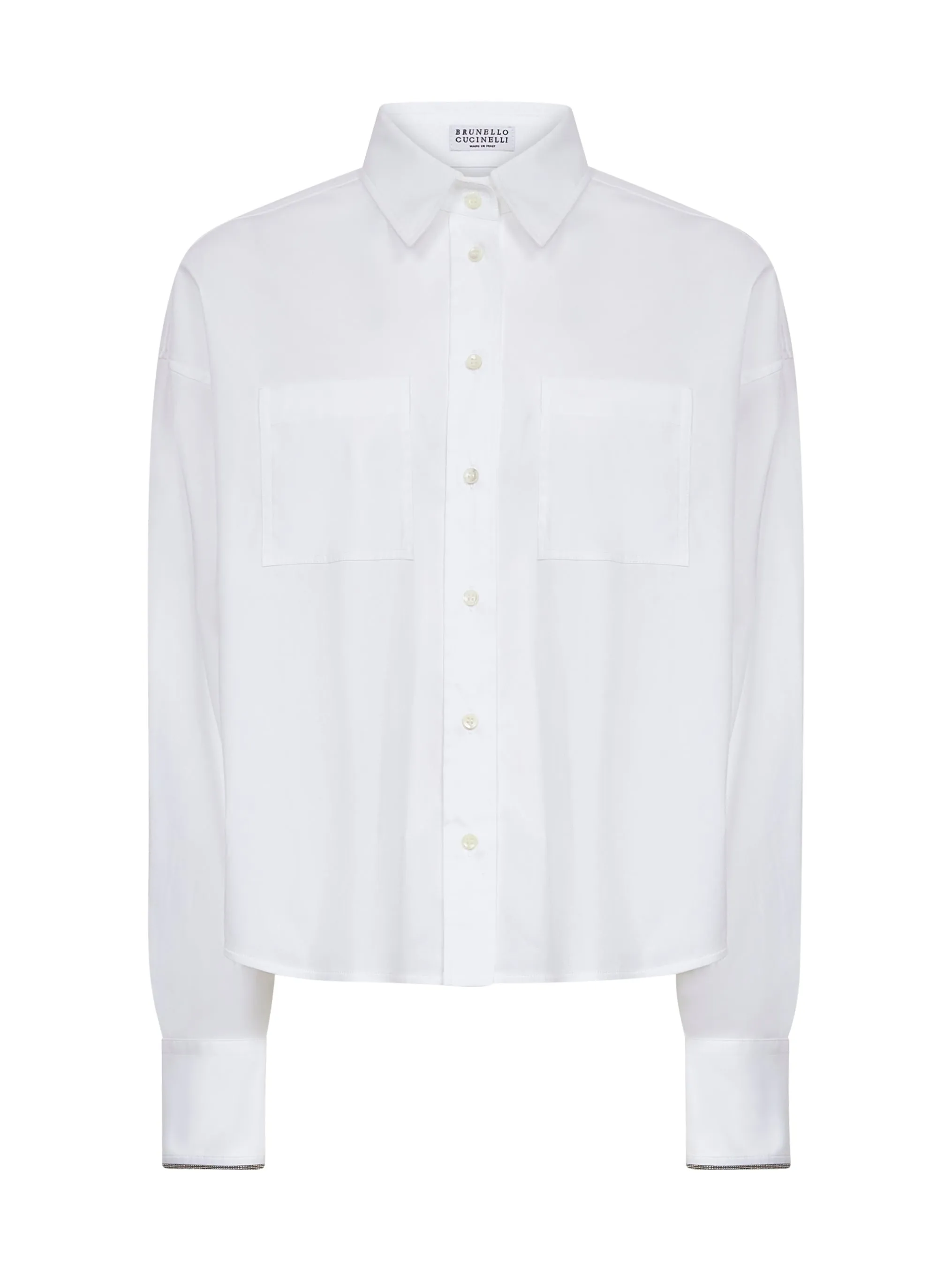 White Stretch Poplin Shirt with Shiny Cuffs sold by Lord & Taylor