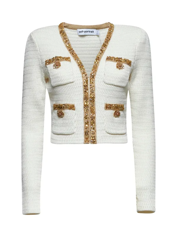 Cream Knit Lurex Trim Cardigan sold by Lord & Taylor