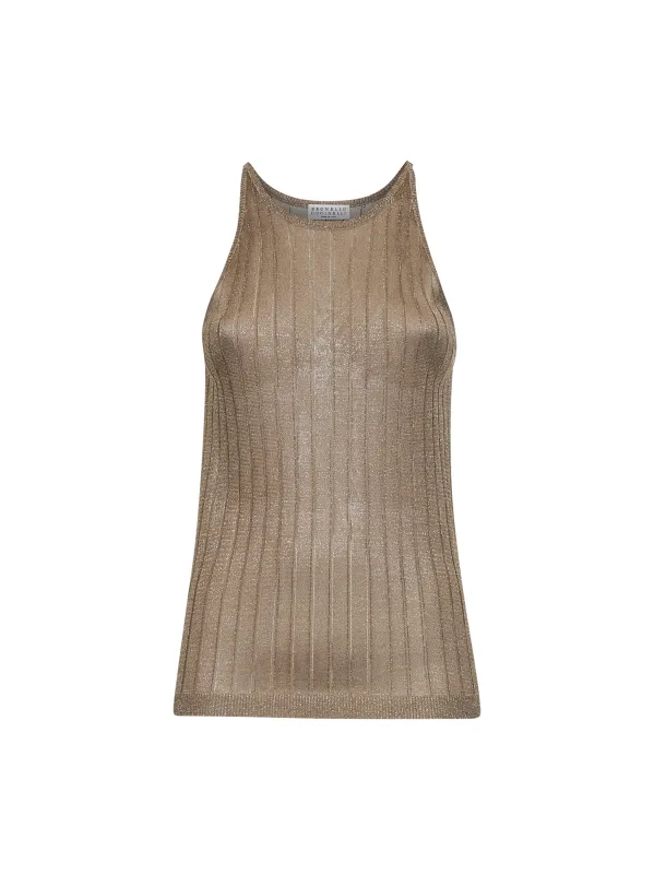 Brown Flat Ribbed Lamé Knit Top sold by Lord & Taylor