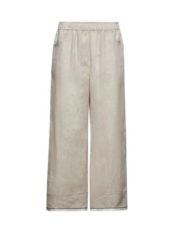 Beige Linen Monili Culotte Trousers sold by Lord & Taylor