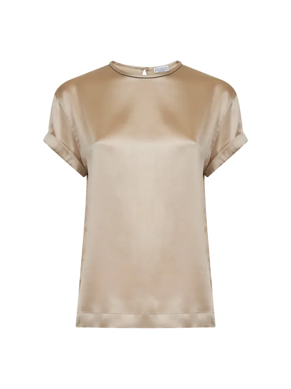 Beige Stretch Silk Satin Blouse sold by Lord & Taylor